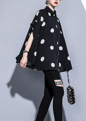 Mu black dotted chiffon clothes For Women 18th Century Catwalk lapel Art Summer Dress