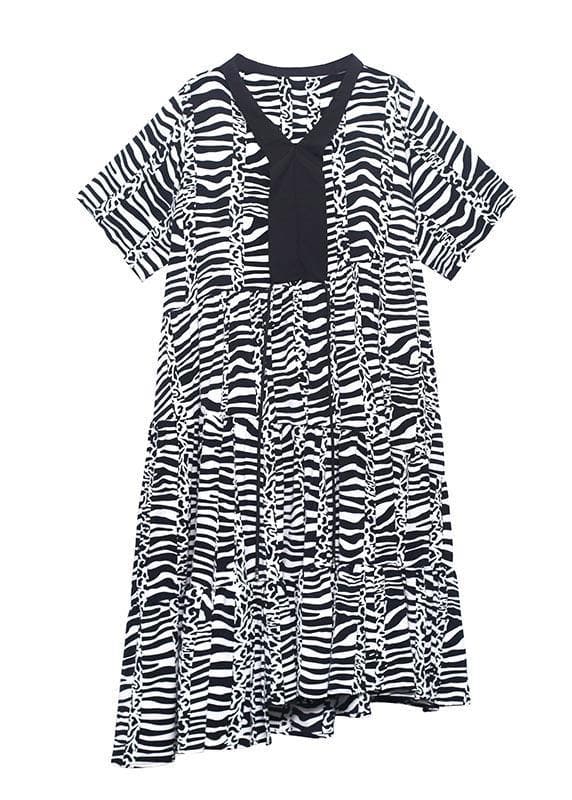 Natural Zebra pattern V Neck Cotton asymmetrical design Summer Maxi Dress