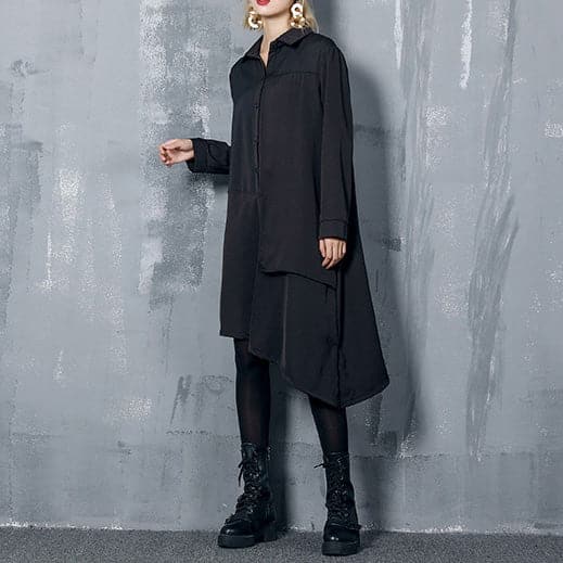 Natürliche asymmetrische Baumwollkleider große Größen Inspiration schwarzes Kleid