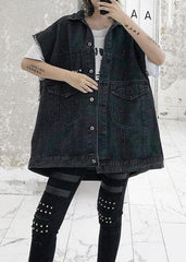 Natural black cotton clothes For Women short sleeve loose fall denim blouse