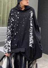 Natural hooded baggy tunic top Shirts black Letter shirt