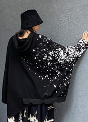 Natural hooded baggy tunic top Shirts black Letter shirt