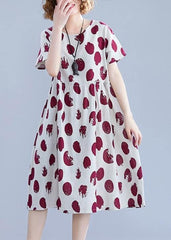 Natural o neck short sleeve Cotton quilting clothes Shape red dotted Dresses