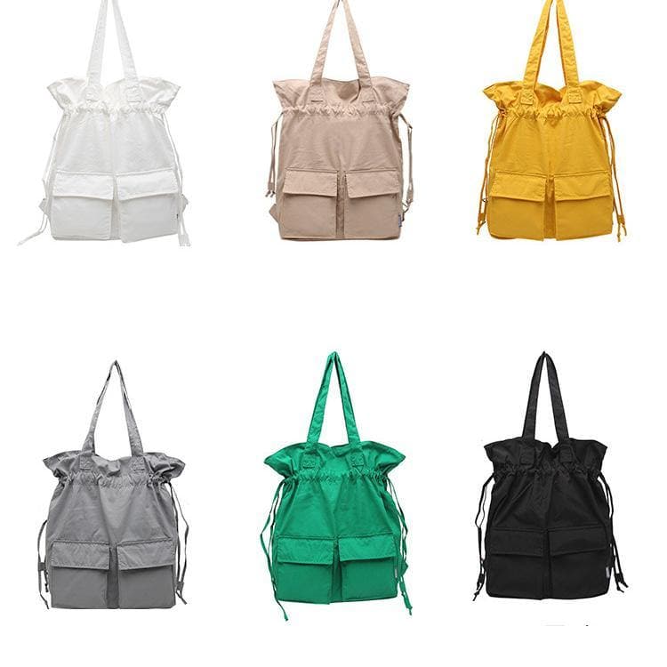 New outfit Design Double Front Pockets Simple Drawstring yellow Backpacks