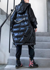 Nouvelle veste d'hiver tendance grande taille, manteaux d'hiver amples à capuche, manteau noir à poches épaisses