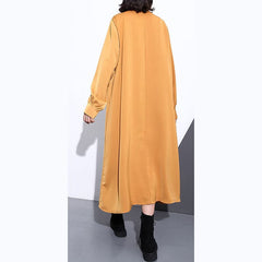 New yellow silk cotton blended caftans plus size clothing stand collar silk cotton blended clothing dress fine pockets Cinched caftans