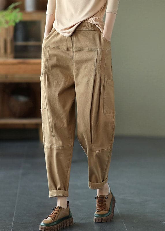 Organic Khaki Loose Pockets Harem Fall Pants