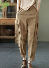 Organic Khaki Loose Pockets Harem Fall Pants