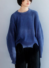 Chemisier en tricot bleu oversize à ourlet ouvert Hauts en tricot amples