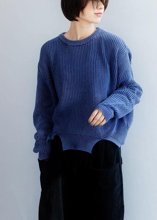 Chemisier en tricot bleu oversize à ourlet ouvert Hauts en tricot amples