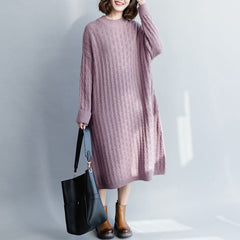 Pull violet surdimensionné pour la météo Belle robe en tricot à col rond pour Femme