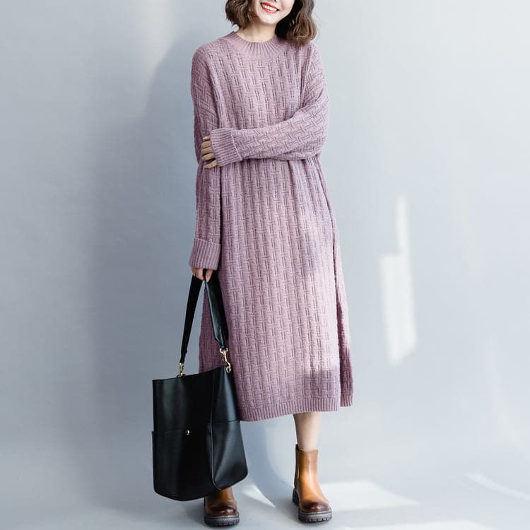 Pull violet surdimensionné pour la météo Belle robe en tricot à col rond pour Femme