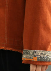 Plus Size Orange retro Patchwork Loose Fall Coat