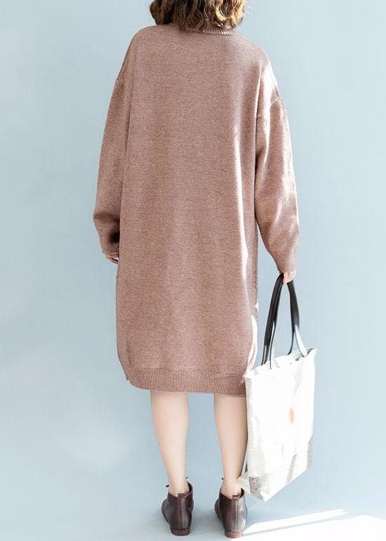 Pullover pink Sweater dresses Quotes o neck fall knitted dress