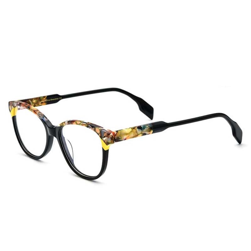 Geoff Unisex Retro Cat Eye Acetate Patterns Glasses Frame