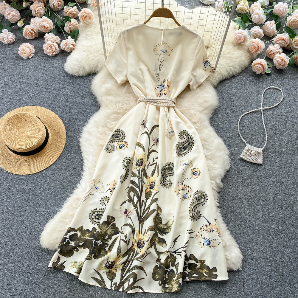 Robe décontractée élégante vintage à fleurs pour femmes