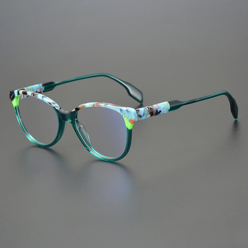 Geoff Unisex Retro Cat Eye Acetate Patterns Glasses Frame