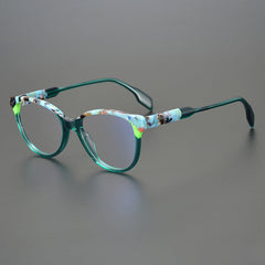 Geoff Unisex Retro Cat Eye Acetate Patterns Glasses Frame