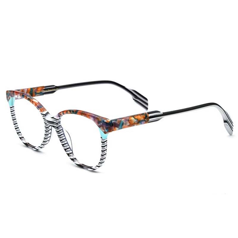 Geoff Unisex Retro Cat Eye Acetate Patterns Glasses Frame