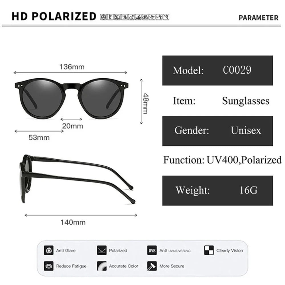 Runde Sonnenbrille im Retro-Look, polarisiert, Unisex, UV400