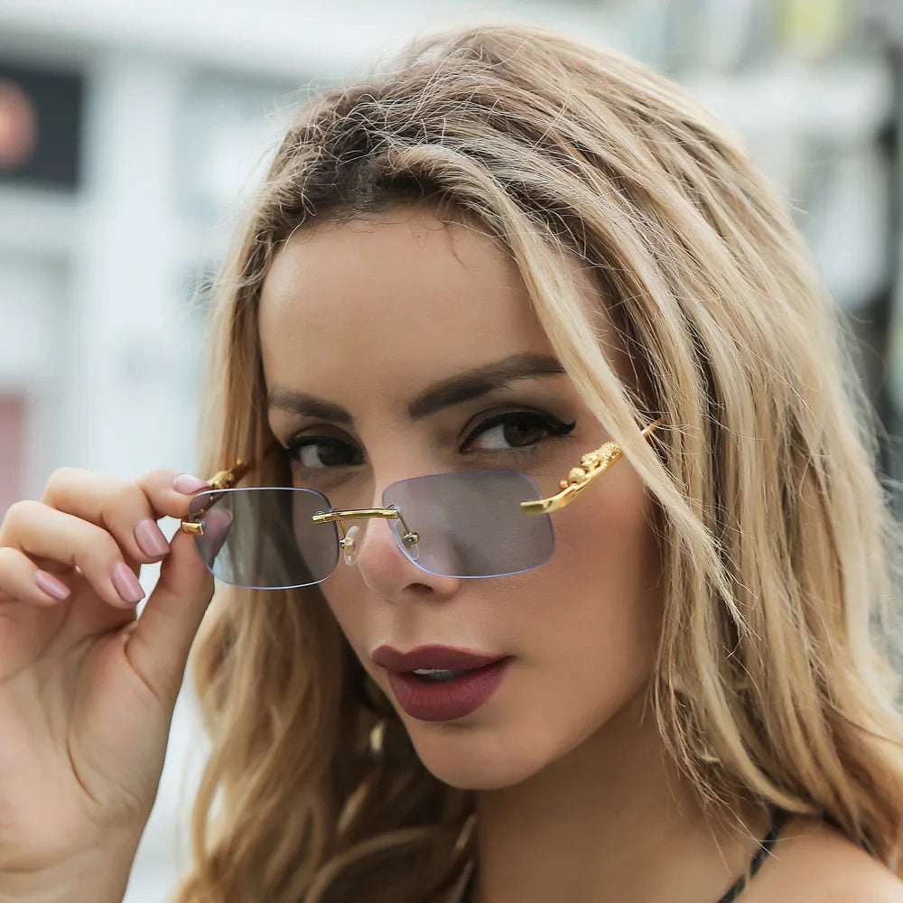 Lunettes de soleil léopard chics sans monture pour hommes et femmes