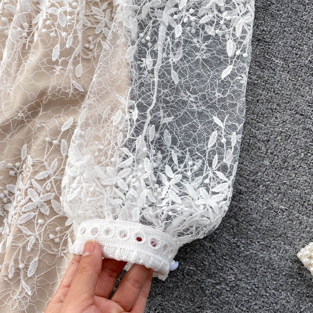 Robe longue élégante en maille de dentelle brodée pour femmes 