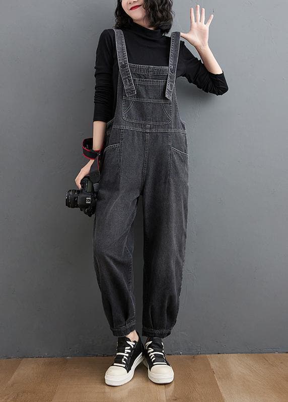 Simple Denim Black Casual Pants Unique Spring Jumpsuit Pants