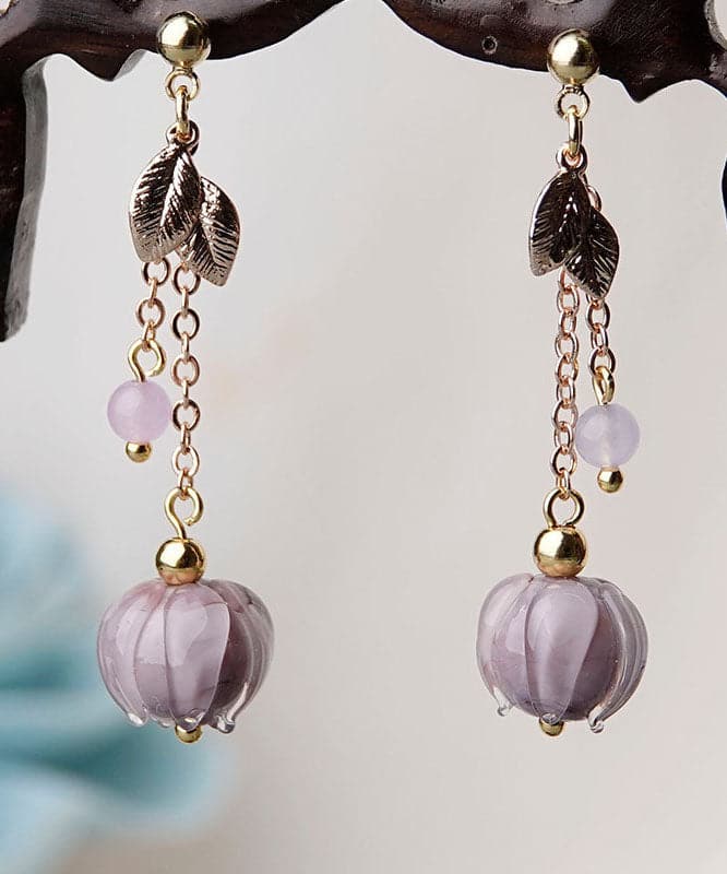 Boucles d'oreilles pendantes simples en métal émaillé de couleur rose