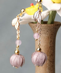 Boucles d'oreilles pendantes simples en métal émaillé de couleur rose