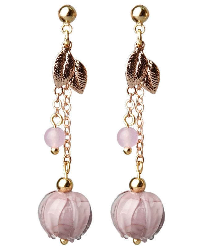 Boucles d'oreilles pendantes simples en métal émaillé de couleur rose