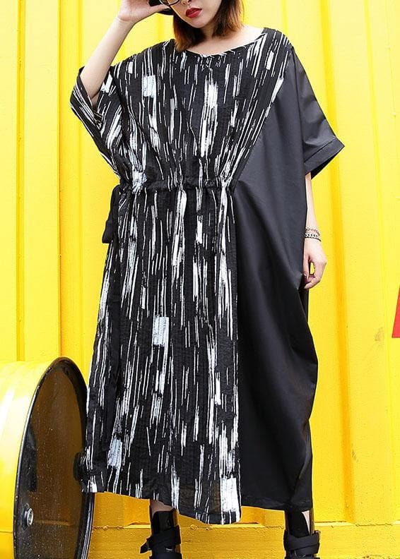 Vêtements simples en coton noir pour femmes, robe d'été longue en patchwork