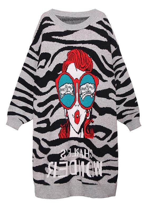 Schlichter schwarzer Print Pullover Aesthetic Street Style O-Ausschnitt Art Strickmode