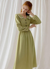 Simple green blended Wardrobes Peter pan Collar Dresses fall Dress