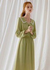 Simple green blended Wardrobes Peter pan Collar Dresses fall Dress