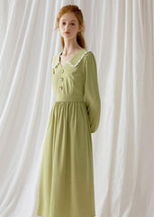 Simple green blended Wardrobes Peter pan Collar Dresses fall Dress