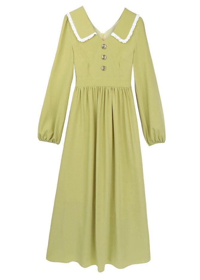 Simple green blended Wardrobes Peter pan Collar Dresses fall Dress