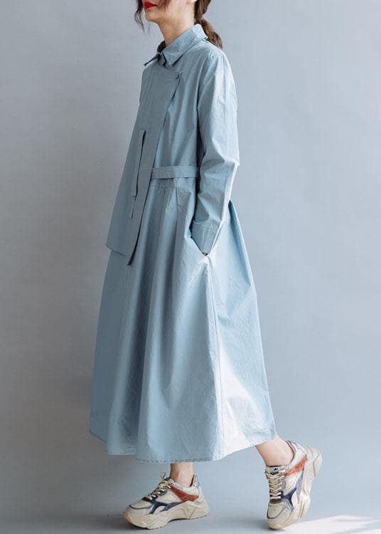 Simple lapel asymmetric cotton Wardrobes Shirts blue cotton robes Dresses fall