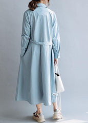 Simple lapel asymmetric cotton Wardrobes Shirts blue cotton robes Dresses fall