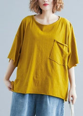 Simple o neck half sleeve cotton summer top silhouette yellow shirt