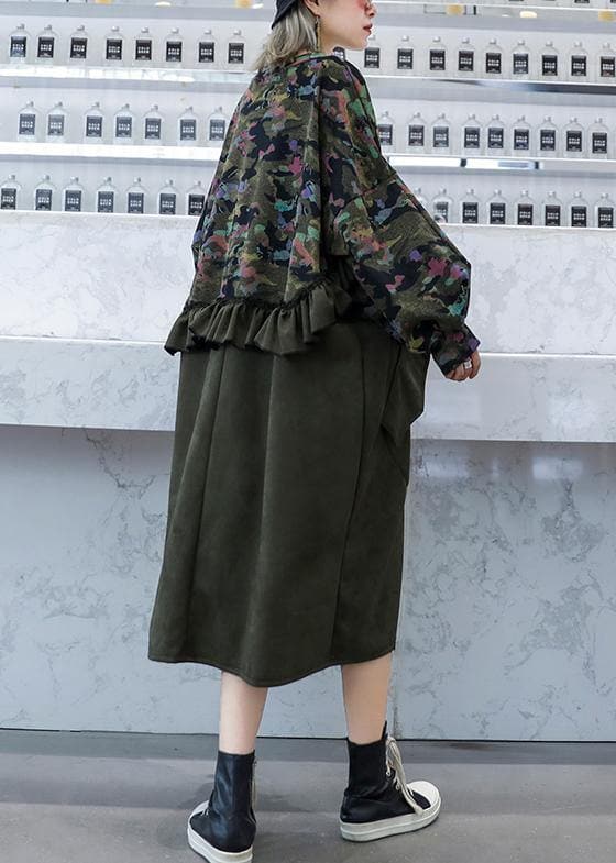 Simple patchwork camouflage tunics for women o neck Ruffles Dresses