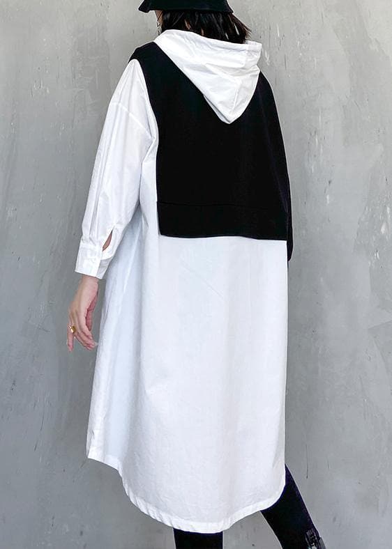 Simple white clothes Women hooded patchwork Dresses