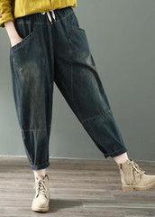 Pantalon croisé à neuf points de printemps, pantalon sarouel en denim pour femme, taille élastique, pantalon ample rétro