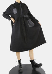 Style Black asymmetrical design Cinched Peter Pan Collar denim Dress Spring