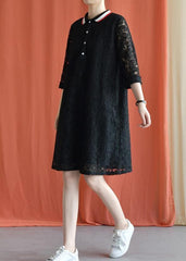 Style black Cotton clothes lapel lace Plus Size fall Dress