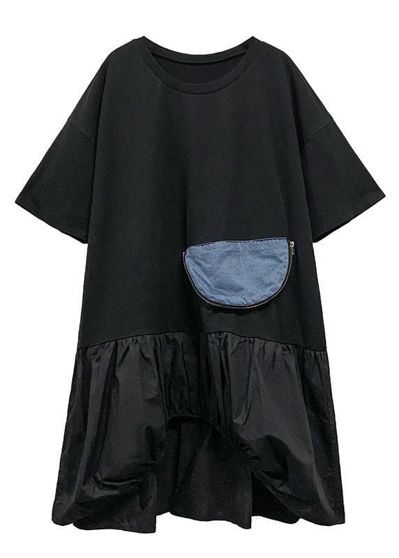 Robe noire style tunique zippée à col rond