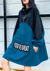 Style hooded patchwork dresses Fashion Ideas blue Letter Dress