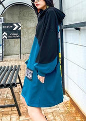 Style hooded patchwork dresses Fashion Ideas blue Letter Dress