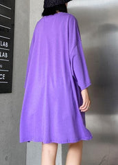 Robe matelassée en coton à paillettes violettes de style O Neck Robe d'été ample à trous