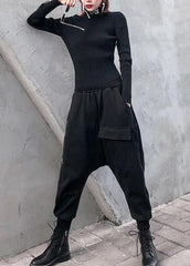 Pantalon à grandes poches avec fermeture éclair noire de style garde-robe