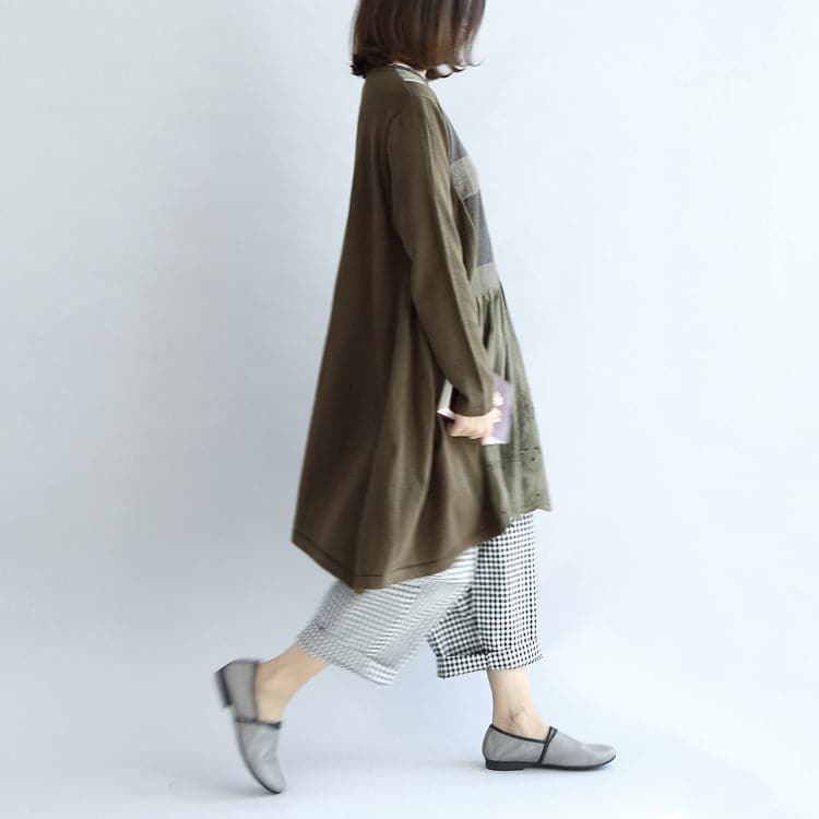 Robe en coton à carreaux patchwork vert thé, robe décontractée oversize